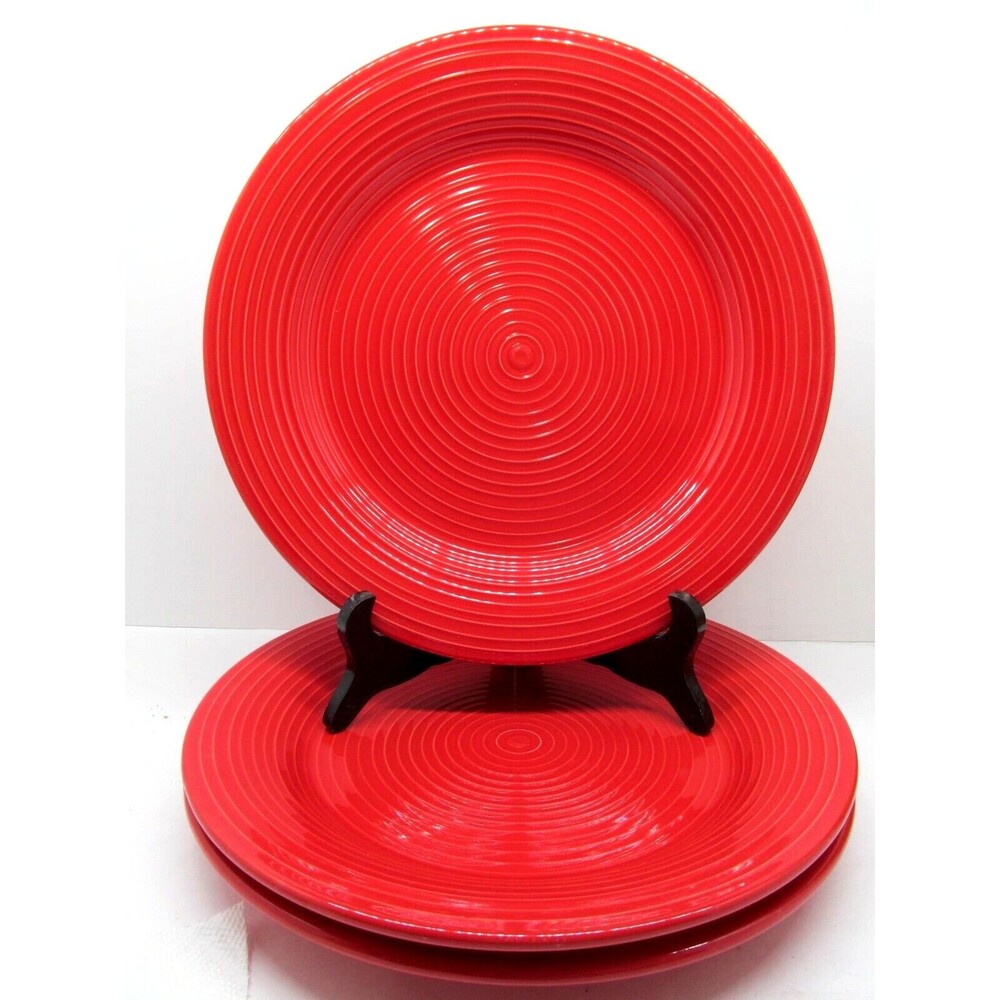 Certified International Metro Red Dinner Plate Embossed Ring 11"  Bundle of 3